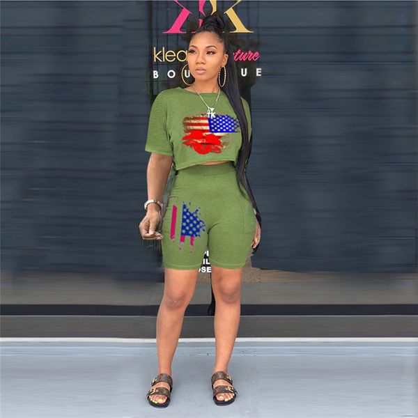 

2021 summer women's printed tracksuit short sleeve tees + shorts two-piece clothes suit casual sportwear with pocket l-3xl hh2102, White