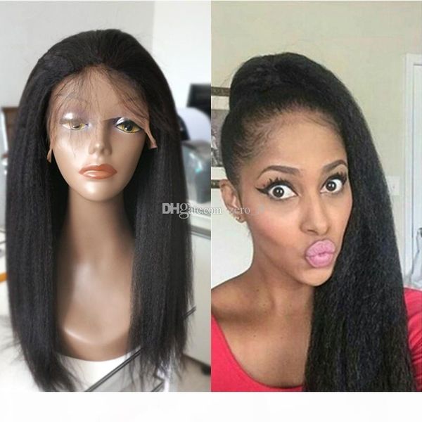 

light yaki lace front wigs silk italian yaki brazilian virgin hair wigs glueless remy yaki straight full lace wigs, Black;brown
