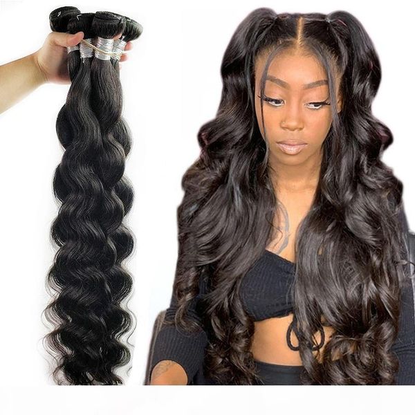 

30 32 34 36 40 peruvian hair bundles thick human hair 1 3 4 bundles natural color long remy hair extensions, Black