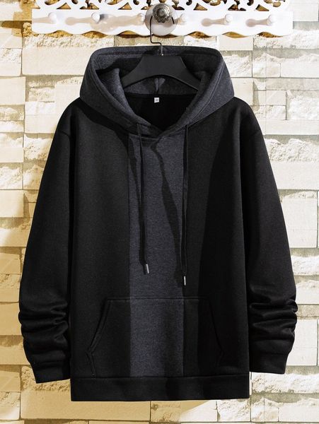 

men two tone drawstring thermal lined hoodie t5pq#, Black