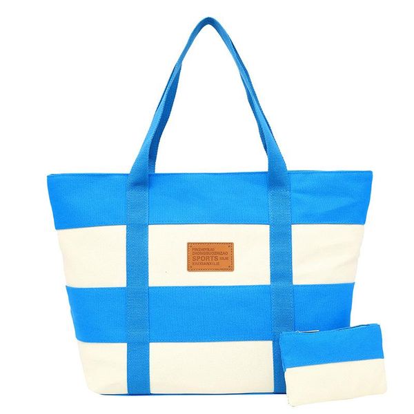 

tote canvas stripe wide mouth digging ladies bag zipper double rope square sister bag handbag girl shoulder tote