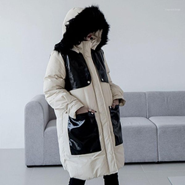 

2021 winter new fashion design women cotton coat mid length hooded padded jacket stitching thick warm outwear female parka bc841, Black