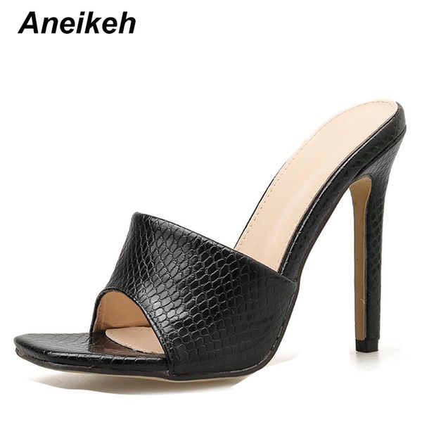 

aneikeh new 2020 summer sexy мода pu сандалии open toe тонкий женщины высокий каблук скольжения на обувь женская тапочки насосы y200423, Black