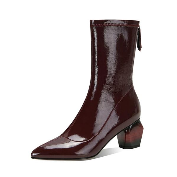 

elegant zippers decoration autumn and winter shoes for women patent leather high heels pumps party working shoes woman, Black