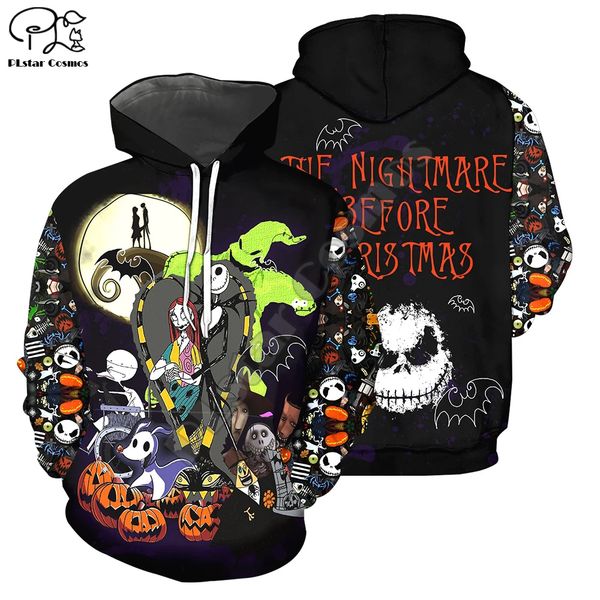 

hooded harajuku a15 full of cosmic halloween nightmares on christmas eve jack skellington horror 3dprint male / female, Black