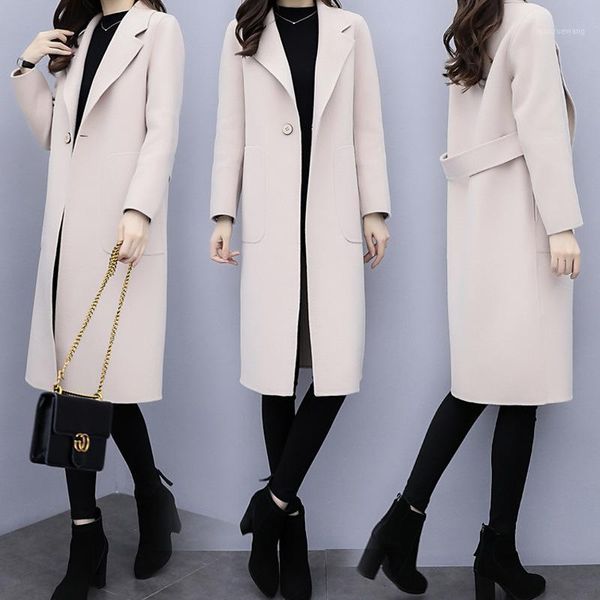 

fashion long women wool coat slim single button winter jacket solid office lady turn-down collar cashmere coat 20181, Black