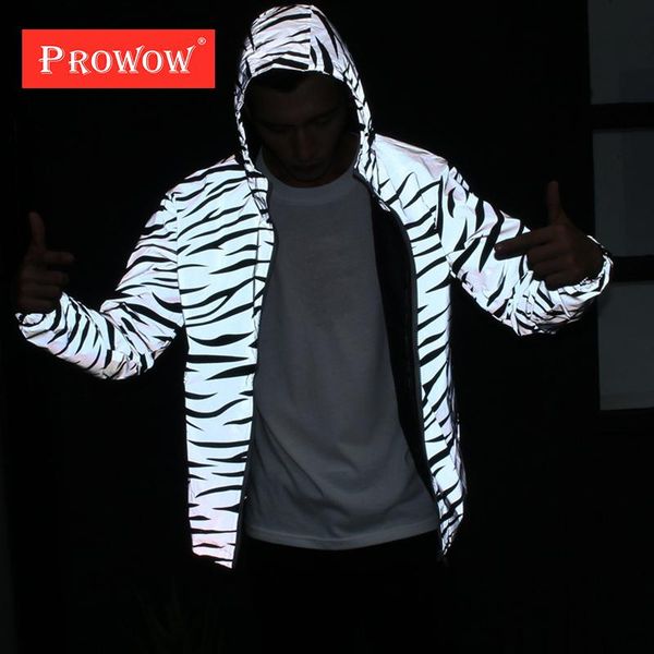 

men's jackets 2021 men jacket hip hop windbreaker reflective zebra stripe fluorescent coat hooded couples thin hoodie cardigan casual, Black;brown