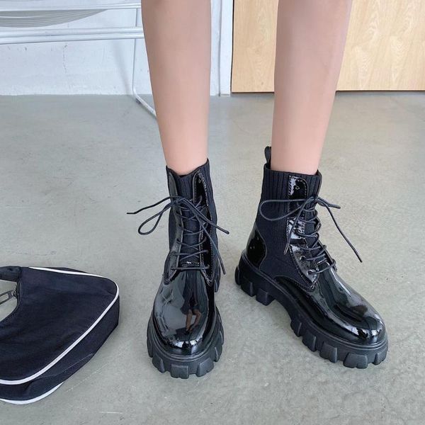 

boots 2021 black ankle women gothic shoes punk female sock high platform combat