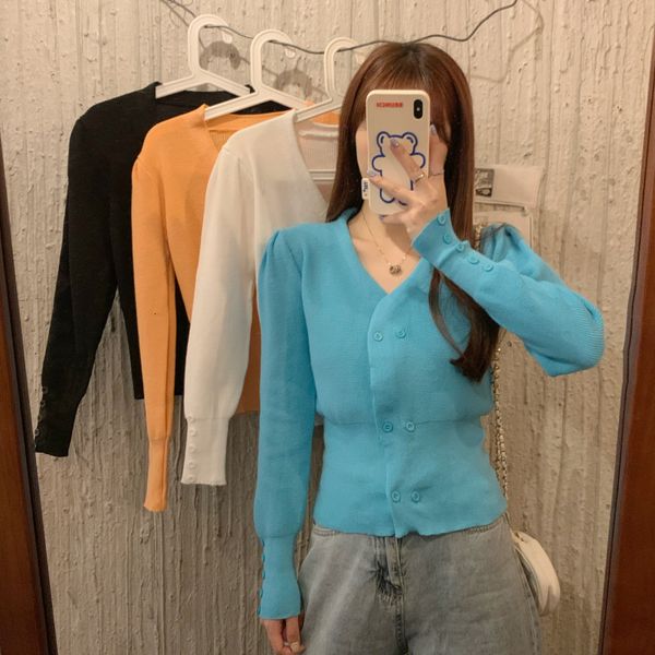 

autumn 2020 new hong kong style versatile v-neck long sleeve solid color cardigan coat slim knit women's wear