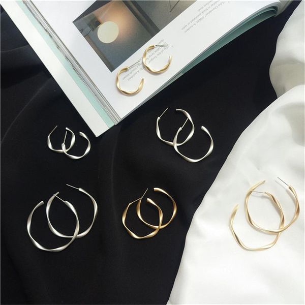 

hoop & huggie vintage gold multiple dangle big circle earrings for women spiral twist round simple korea fashion jewelry gift, Golden;silver