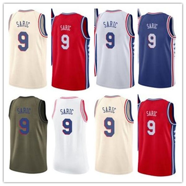 

custom 2021 76er style jerseys black white green army green 9 dario saric basketball jersey ing, Black;red