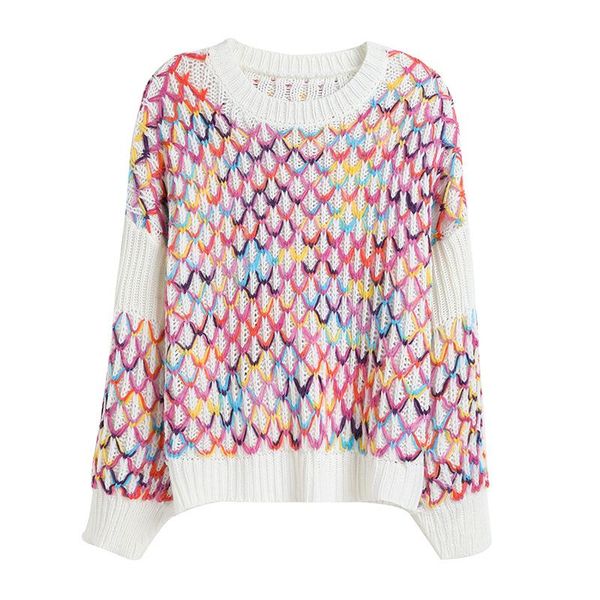 

fannic 2020 fashionable casual loose pullover long sleeve knitting round neck sweater for women, White;black