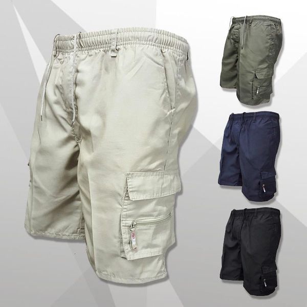 

men shorts multi pocket summer loose zipper cargo shorts casual cotton mens short pant 2020 new drawstring elastic waist pants, White;black