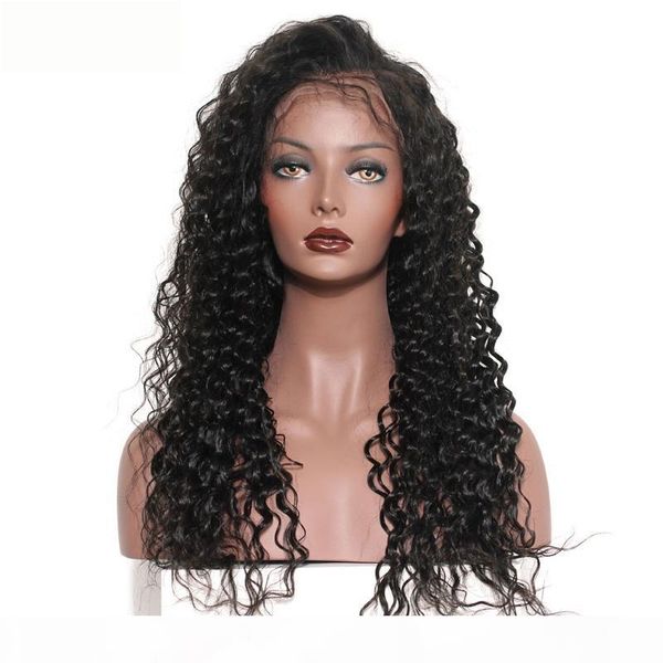

dilys deep wave human hair wigs bleached knots lace frontal wig brazilian indian malaysian human hair natural color 10-22inch, Black;brown