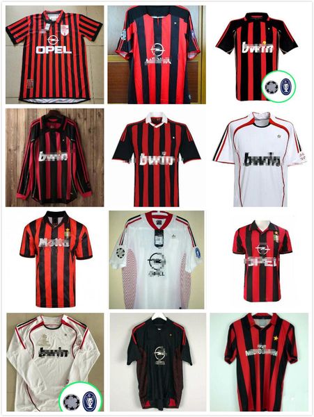 

90 91 retro shirts home 96 97 gullit soccer jersey 01 02 03 maldini van basten football ronaldo kaka inzaghi 06 07 ac milan 2009, Black;yellow