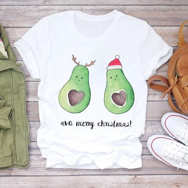 

women christmas cartoon avocado fruit new year clothing holiday print lady t shirts tshirt ladies graphic female tee t shirt, White