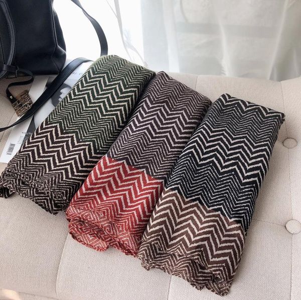 

scarves 2021 zigzag print shawls long cotton soft trendy scarf wrap hijab muffler 3 color, Blue;gray