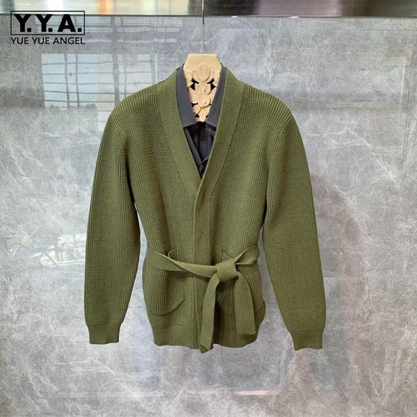 

men cardigan sashes fashion korean style pockets v-neck jacket autumn winter man sweaters new solid casual knitting clothing1, White;black