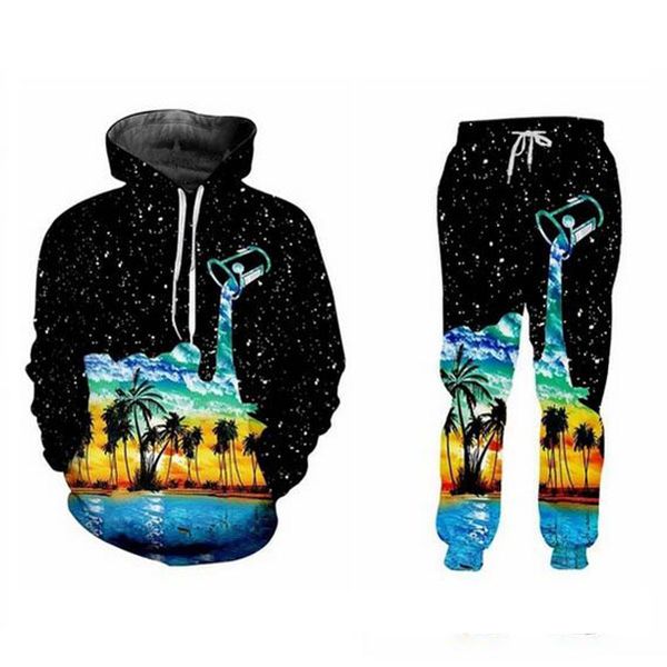 

star milk cup scenic coconut tree 3d all over print tracksuits hoodie/sweatshirts+joggers pants suit women men tz173, Gray