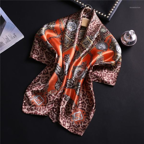 

leopard print silk scarf women large square foulard bandana summer smooth wrap hijab headband stoles 90*90cm femme head scarfs1, Blue;gray
