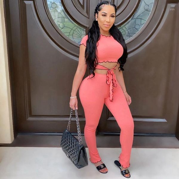 

club 2 piece sets womens outfits summer clothes for women pink ribbed two piece set and pants matching sets tracksuit1, White