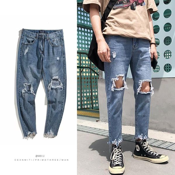 

men's jeans with holes new fashion brand in autumn and winter, Blue
