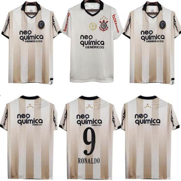 

corinthians 100th anniversary retro soccer jerseys #9 ronaldo classic football shirt vintage golden uniform, Black;yellow