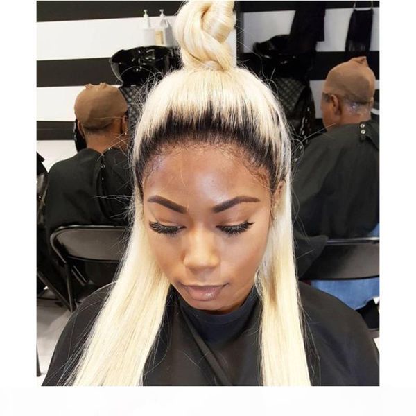 

long 613 blonde hair extensions straight body wave 613 blonde human hair bundles with frontal ombre blonde 1b 613 lace frontal and bundles, Black;brown