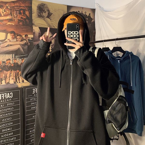 

2021 new autumn winter new hoodies with cardigan hood loose male fashion and stuffed cargo jacket i0ei, Black