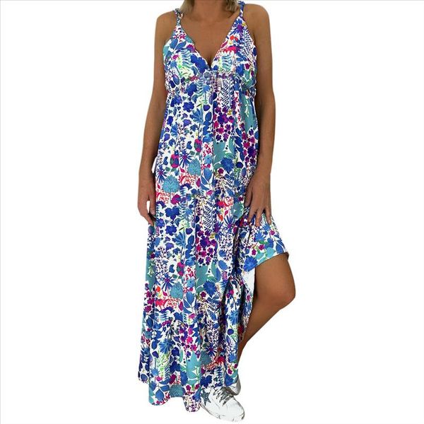 

clothes women loose dresses 2021 ladys plus size floral print sleeveless bandage ankle length summer maxi dress, Black;gray