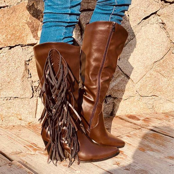 

boots women tassel suede embroidered knee high pointy toe spike kitten heels winter long flats knight1, Black
