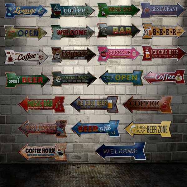 

wellcraft ] beer coffee cupcake bar arrow signs wall plaque poster decor for house cafes room open metal painting hy-1703 q1107