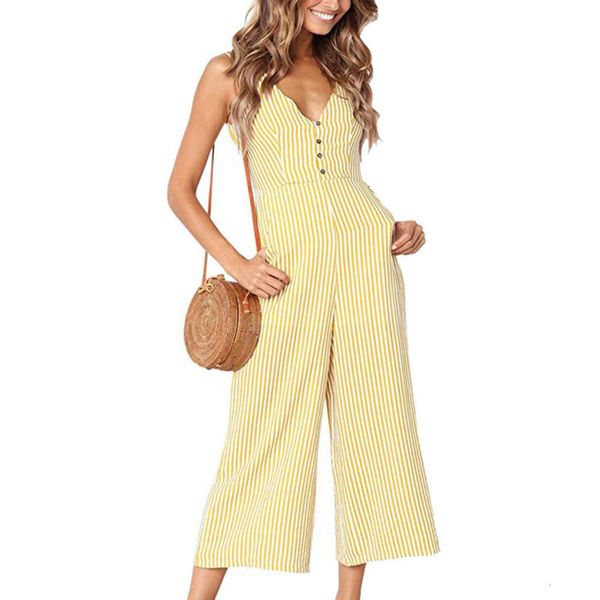

striped women's sleevels wide spring leg fashionable casual loose one-piece pants, Black;gray