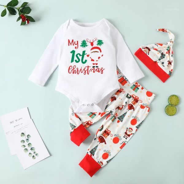 

clothing sets imcute infant christmas clothes suit, baby girls and boys long sleeve round collar romper+long pants hat 3-18 months1, White