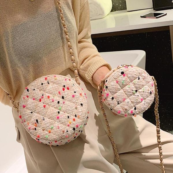 

lattice cute round crossbody bag 2020 winter new high-quality wool women's designer handbag chain mini shoulder crossbody bag