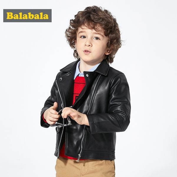 

balabala children boy coat baby spring children coat casual fashion trend leather jacket zipper lapel y200901, Blue;gray