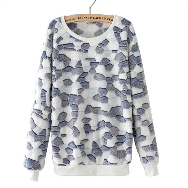 

autumn and winter new cartoon smiles face printed cashmere sweater loose large size womens round neck casual top, White;black