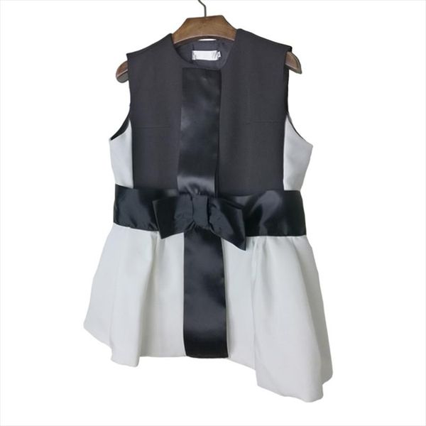 

хан издание весна и летом новое высокое качество шить супер показать тонкий бант минус возраст темперамент платье жилет куртку, Black;white