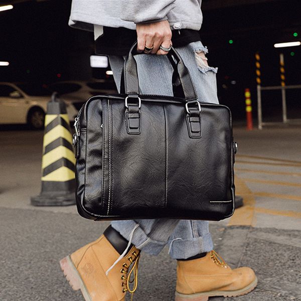 

burminsa soft men briefcase 14inch lappu leather office work shoulder business computer bags 2020