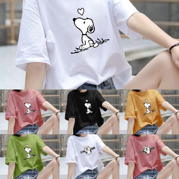 

4drm0 полупальто студент топ женщины футболка женщины ins хлопок рукав 2020 летом новая свободный большие футболки мультфильма печатной моды, White