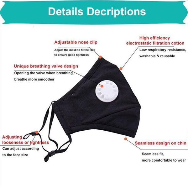 

breath reusable cotton masks face valve pm2.5 mouth anti-dust fabric washable mask with respirator filter