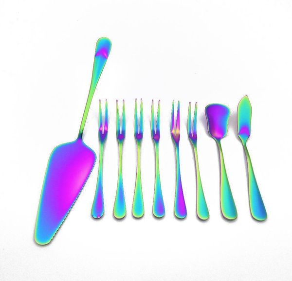 

высокое качество из нержавеющей стали fruit forks радуга масла нож нож посуда установлен торт нож десерт вилка посуда набор 9 шт. / комплект