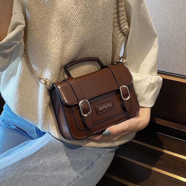 

cross body simple retro handbags for women small square leather flap handle belts fashion shoulder purse work office lady tote