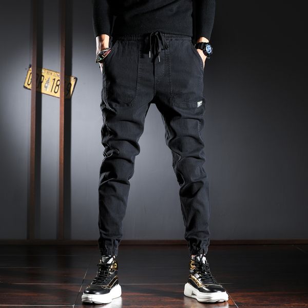 

2021 new japanese style fashion men jeans loose fit spliced designer casual cargo pants streetwear hip hop joggers wide leg trousers ttjw, Blue