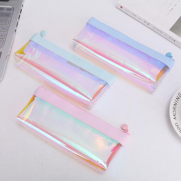 

1 pc colorful transparent pencil cases school stationary creative large capacity pen box bags pouch girl gift supplies 050009