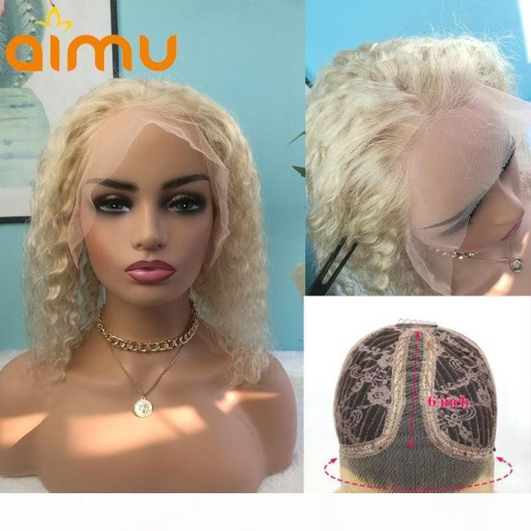 

613 blonde deep wave transparent 13*6 lace front human hair wig for women brazilian curly short bob wig preplucked baby hair, Black;brown