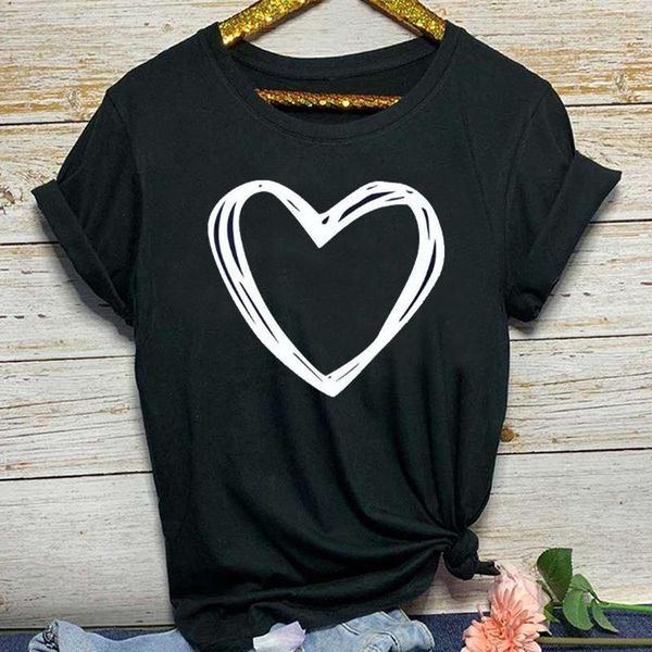 

heart print t shirt women short sleeve o neck loose tshirt summer women causal tee shirt clothes camisetas mujer, White