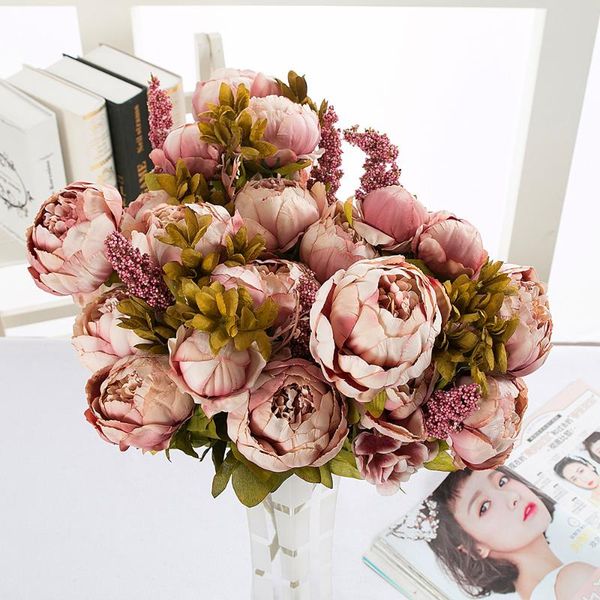 

13 branches artificial silk peony bouquets flower silk european wedding party office l and home decoration #champagne