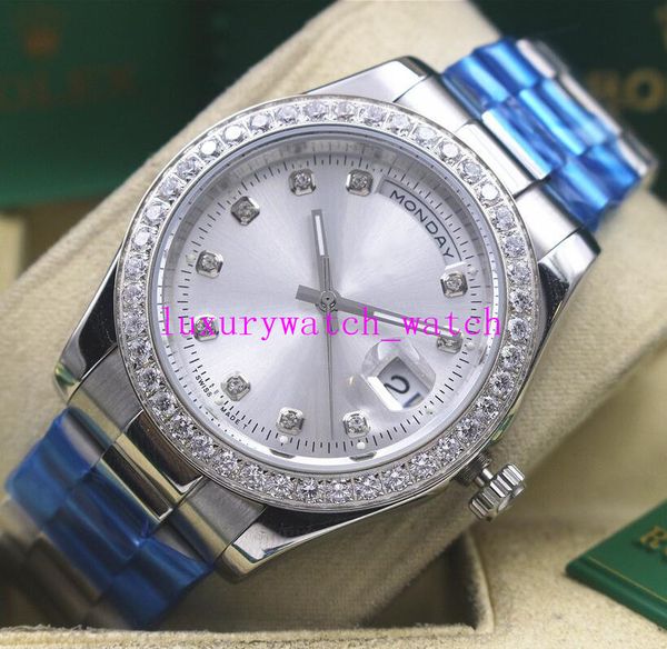 

new version mens 18k yellow gold diamond dial/bezel 41mm red blue black steel bracelet automatic fashion men's watches wristwatch, Slivery;brown
