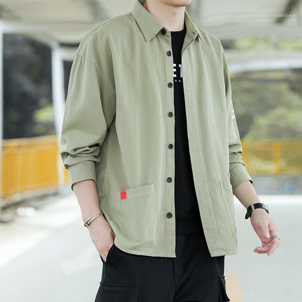 

spring 2020 men's japanese popular logo shirt port of cotton loose long-sleeved casual shirt tooling students wind1, White;black